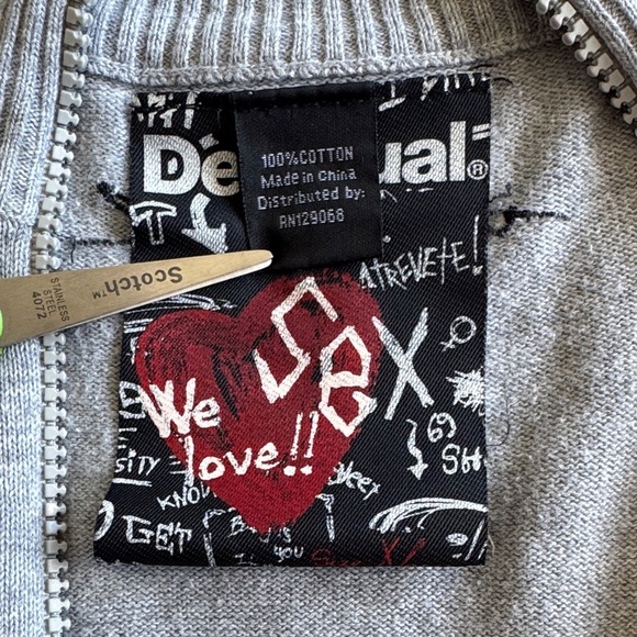 Desigual Gray Zip-Up Sweater with Artistic Accents - Picture 3 of 9